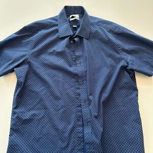 Lucky Brand Men's Dark Blue Short-Sleeve Button-Down with Micro Geometric Print